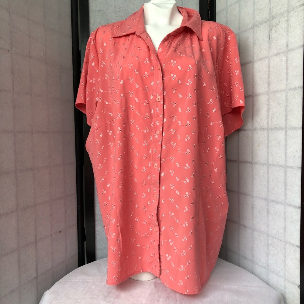 Womens pretty pink coral blouse plus size 2x top shirt